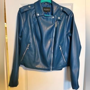 Eloquii Faux Leather Moto Jacket Blue Teal NWT